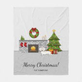 クリームロングヘアダックスシュントかわいい犬のクリスマスルーム フリースブランケット (正面)