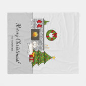 クリームロングヘアダックスシュントかわいい犬のクリスマスルーム フリースブランケット (正面(横))