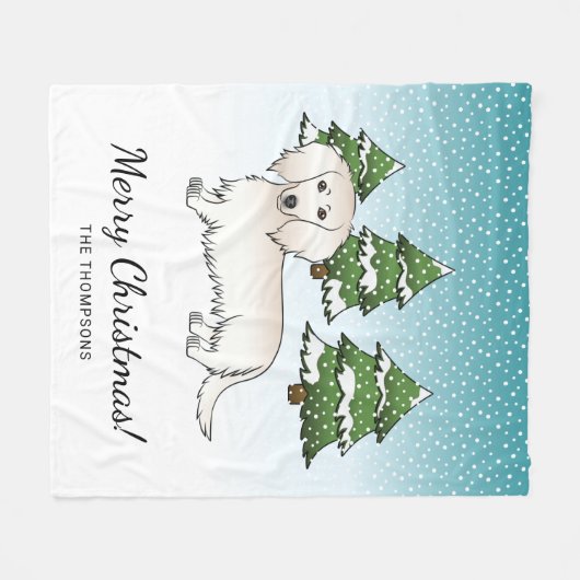 クリームロングヘアダックスシュントかわいい犬 – 冬の森 フリースブランケット (正面(横))