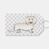 クリームロングヘアダッチシュントかわいい漫画の犬と手 ギフトタグ (正面(横))