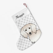 クリームロングヘアダッチシュントかわいい漫画の犬の頭 スモールクリスマスストッキング (裏面 (吊り時))