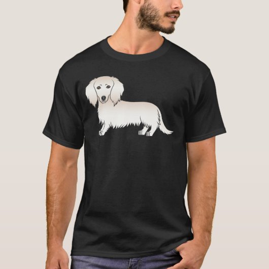 クリームロングヘアダッチシュントかわいい漫画の犬 Tシャツ (正面)
