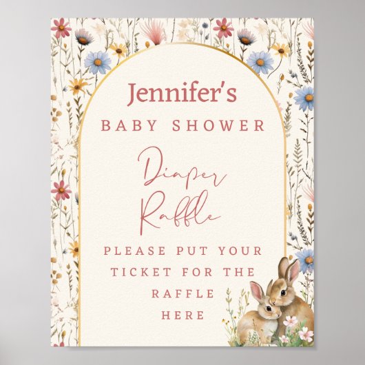 クリームワイルドフラワーバニー素朴おむつラッフル ポスター (正面)