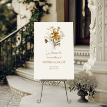 クリームワイルドフラワーボホ秋の結婚式ウェルカムサイン