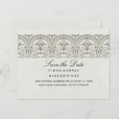 クリームヴィンテージダマスク結婚式の日付を保存 セーブザデート (正面/裏面)