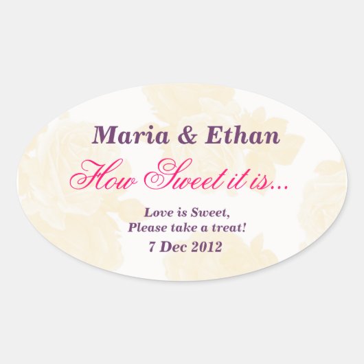 クリームヴィンテージバラHow Sweet it is Stッカー 楕円形シール (正面)
