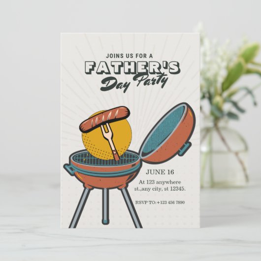 クリームヴィンテージファーザーズデイグリルパーティの招待状 招待状 (スタンド正面)