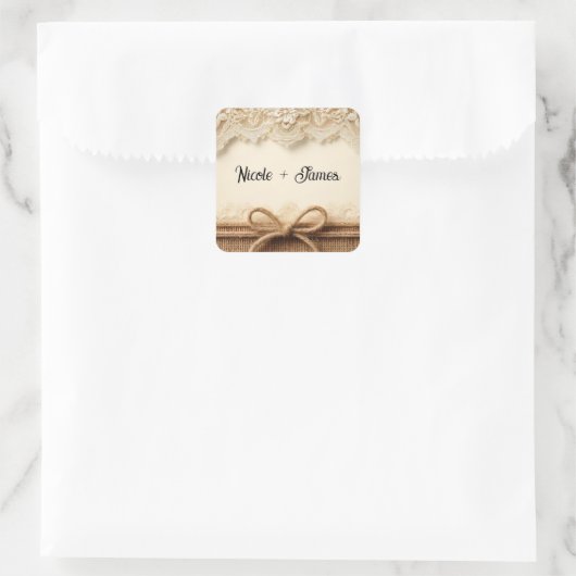 クリームヴィンテージフローラレースバー素朴ラップ結婚ズ スクエアシール (バッグ)