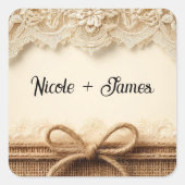 クリームヴィンテージフローラレースバー素朴ラップ結婚ズ スクエアシール (正面)