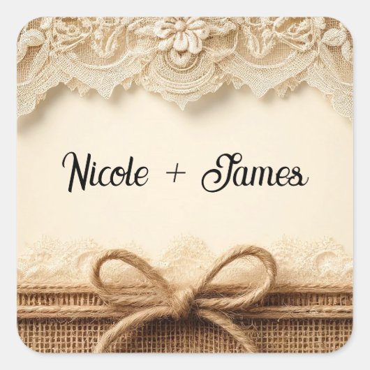 クリームヴィンテージフローラレースバー素朴ラップ結婚ズ スクエアシール (正面)