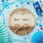 クリームヴィンテージフローラレースバー素朴ラップ結婚ズ ペーパープレート (パーティー)