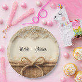 クリームヴィンテージフローラレースバー素朴ラップ結婚ズ ペーパープレート (パーティー)