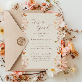 クリームヴィンテージフローラ秋女の子ベビーシャワー 招待状