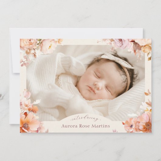 クリームヴィンテージフローラ秋2枚フォト誕生 案内状 (正面)
