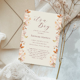クリームヴィンテージフローラ秋It's a Boy Baby Shower 招待状