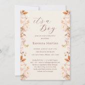 クリームヴィンテージフローラ秋It's a Boy Baby Shower 招待状 (正面)
