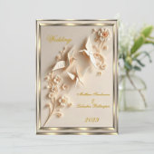 クリームヴィンテージ折り紙スタイル結婚ズビューティフル 招待状 (スタンド正面)