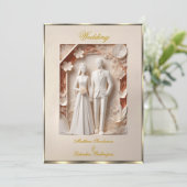 クリームヴィンテージ折り紙スタイル結婚ズビューティフル 招待状 (スタンド正面)