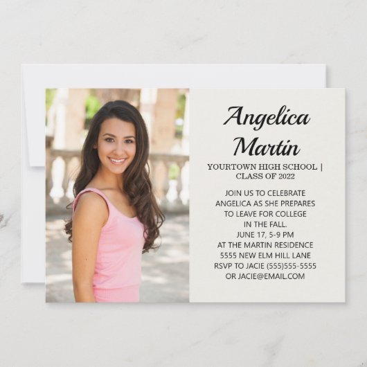 クリーム両面3写真卒業パーティー招待状 招待状 (正面)