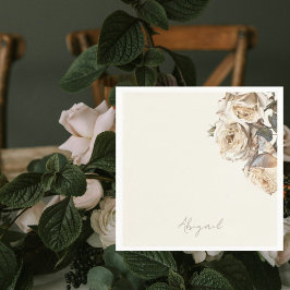 クリーム乾燥白いバラの名前パーソナライズされたシャワー スタンダードカクテルナプキン