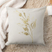 クリーム刺繍入り金ゴールド葉 クッション (ブランケット)