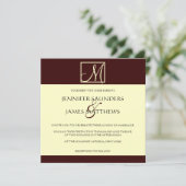 クリーム及びエスプレッソのモノグラムの結婚式招待状 招待状 (スタンド正面)