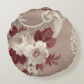 クリーム及びバーガンディの壁紙のプリント ラウンドクッション (裏面)