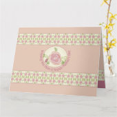 クリーム及びピンク及び埃バラ カード (黄色い花)