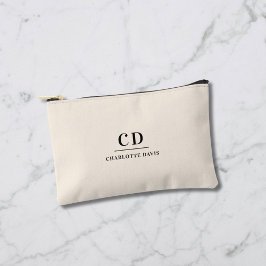 クリーム名モノグラムイニシャルミニマル アクセサリーポーチ
