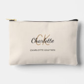 クリーム名モノグラムイニシャル モダン アクセサリーポーチ (正面)
