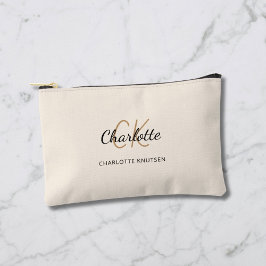 クリーム名モノグラムイニシャル モダン アクセサリーポーチ