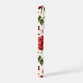クリーム地にロマンティックな赤バラと植物の花 iPhoneケース (右側面)