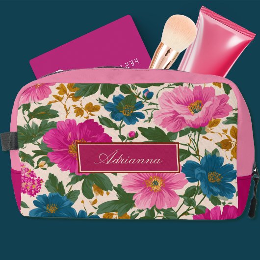 クリーム地に明るいピンクと青の花 ドップキット