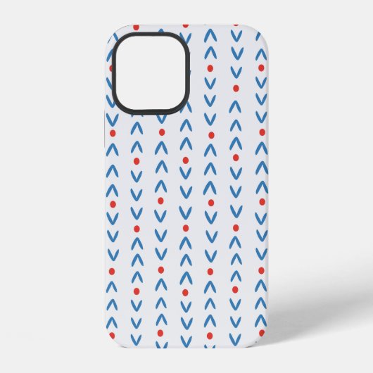 クリーム地に青と赤の抽象的なシームレスパターン iPhoneケース (裏面)