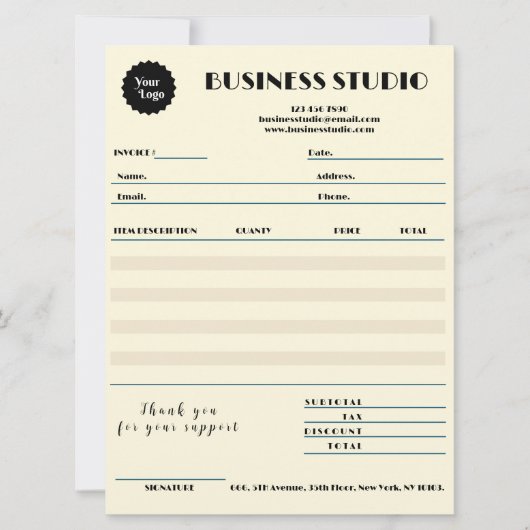 クリーム大理石の請求書の販売領収書Small Business カード (正面)