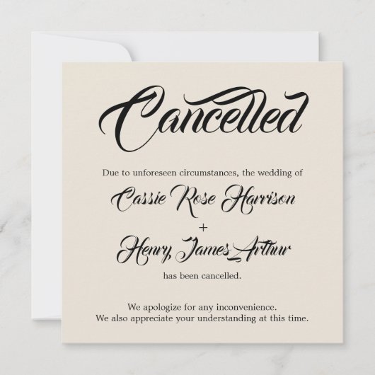 クリーム念入りの取り消し結婚の発表 招待状 (正面)