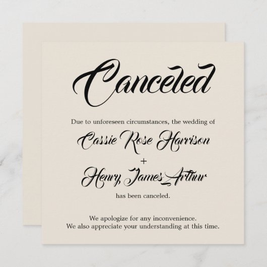 クリーム念入りの取り消し結婚の発表 招待状 (正面/裏面)
