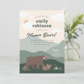 クリーム我々は良く待つことができるママ熊ベイビーシャワー 招待状 (スタンド正面)