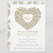 クリーム春チューリップスケッチ結婚ハート 招待状 (正面/裏面)