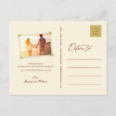 クリーム桃の花中国のの結婚式の日付を保存 案内ポストカード (裏面)