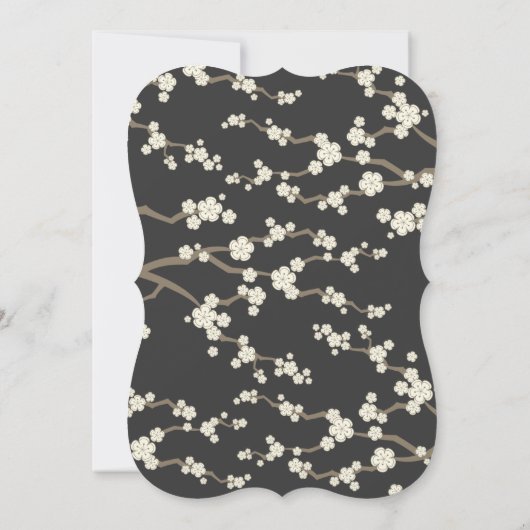 クリーム桜さくらんぼ花グレーアジア結婚ズ 招待状 (裏面)