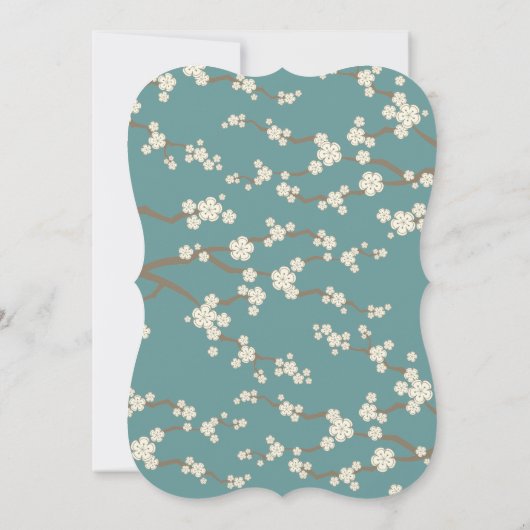 クリーム桜さくらんぼ花ティール（緑がかった色）アジ結婚アン 招待状 (裏面)