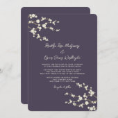 クリーム桜さくらんぼ花パープルアジア結婚ズ 招待状 (正面/裏面)
