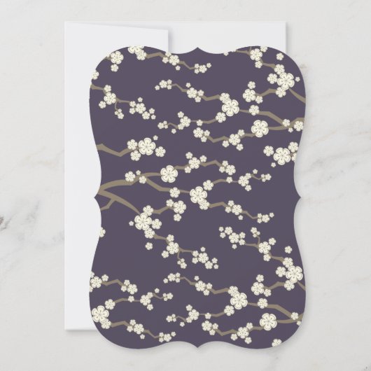 クリーム桜さくらんぼ花パープルアジア結婚ズ 招待状 (裏面)