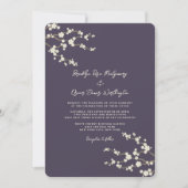 クリーム桜の花 紫 アジアのウェディング 招待状 (正面)