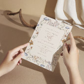 クリーム水彩の野生の花とカリグラフィーの結婚式 招待状