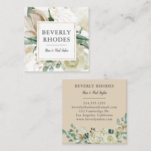 クリーム水彩バラ スクエア名刺 (正面/裏面)