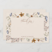 クリーム水彩ワイルドフラワーカリグラフィー サンキューカード (正面/裏面)