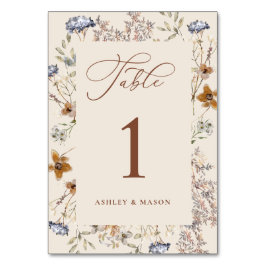 クリーム水彩ワイルドフラワーカリグラフィー テーブルナンバー