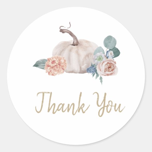 クリーム水色かぼちゃのフローラベビーシャワー ラウンドシール (正面)